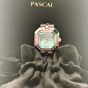NWOT Pascal Tiffany Blue Dial w Pink Sapphire Halo Ring Watch- Working Condition